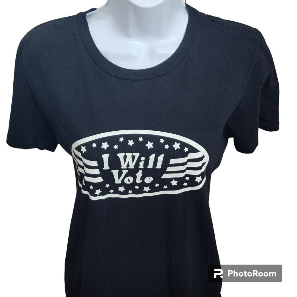 Anvil Women's SP Graphic T-Shirt Women's Black with "I will Vote"  EUC